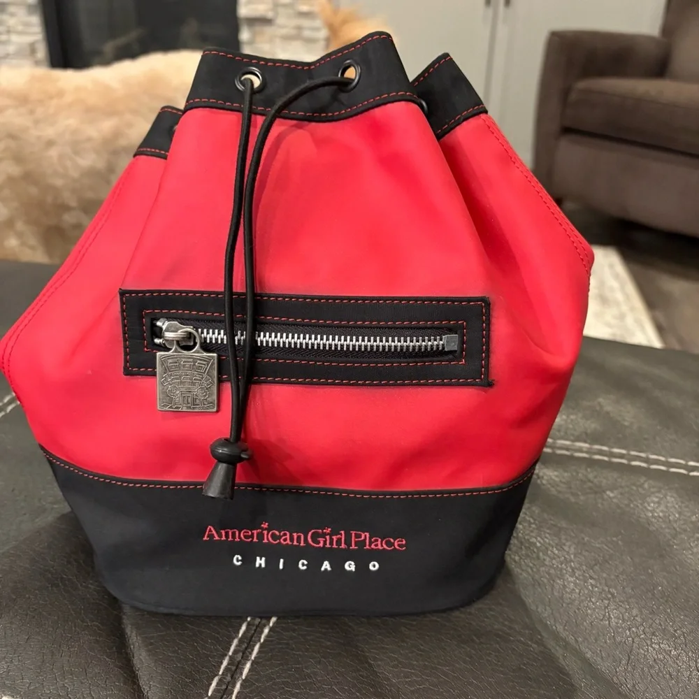 American Girl Place Red and Black Drawstring Bag